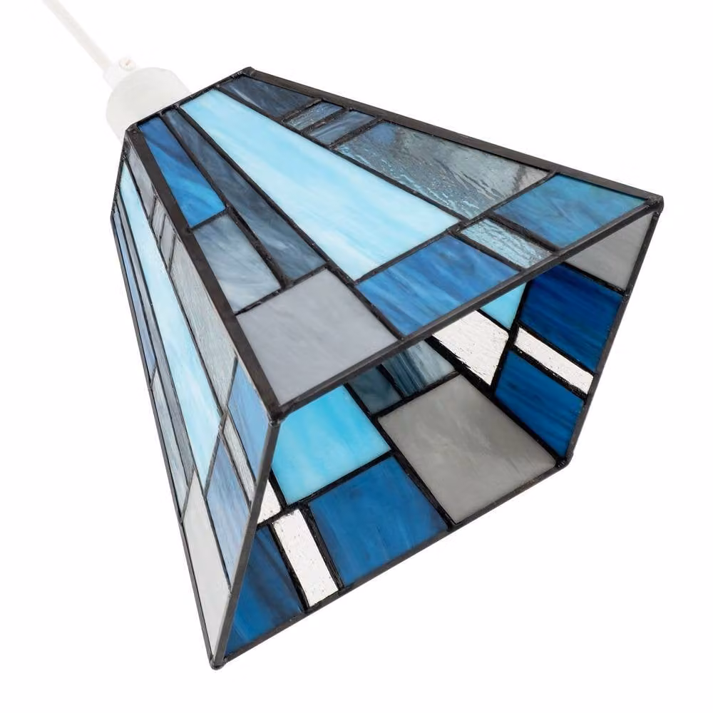 Happy Homewares Art Deco Tiffany Pendant Lighting Shade with Blue Glass Panels – 3