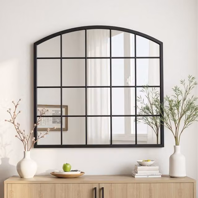 Lifeideas Metal Frame Window Style Wall Mirror in Black, W/D/H: 96 x 2 x 90 cm