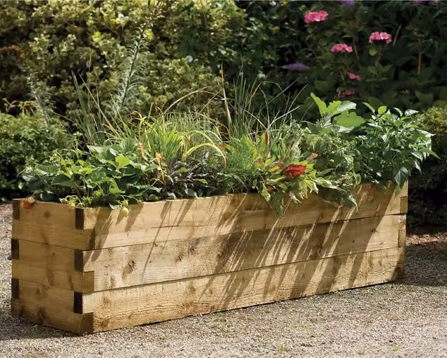 Forest Garden Caledonian Brown Wooden Raised Bed Trough with 250 l Capacity, W: 180 cm, D: 45 cm, H: 42 cm – 3