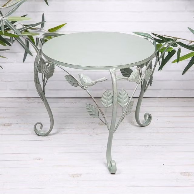 Annibells Green Metal Vintage Round Tabletop Plant Stand