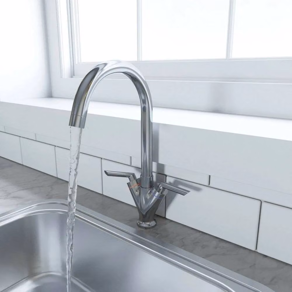 NESTLUNE Twin Dual Lever Kitchen Sink and Basin Mixer Tap in Silver Chrome with Swivel Spout – 3