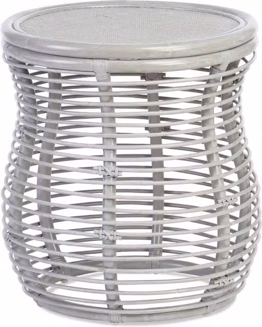 Desser Round Boho Rattan Side Table in Grey