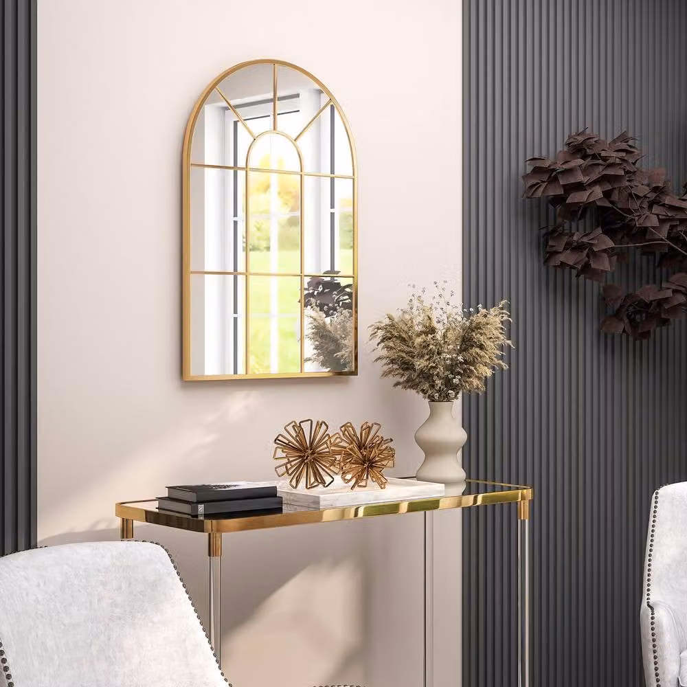 STILVORA Modern Arched Wall Mirror with Gold Metal Frame, W: 60 cm, H: 91 cm – 4