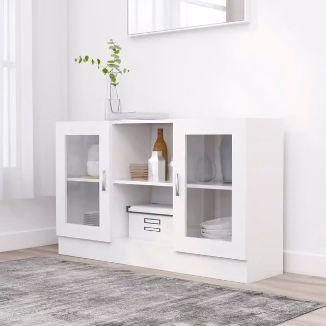 Berkfield Home Vitrine Cabinet in White with Glass Doors, W/D/H: 120 x 30.5 x 70 cm