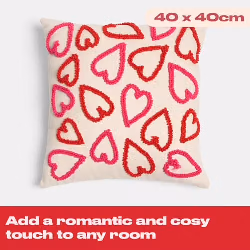 OHS Heart Tufted Square Scatter Cushion in Red and Pink, 40 x 40 cm – 6