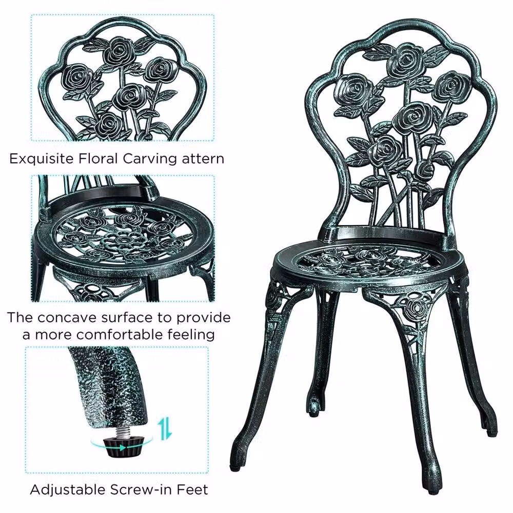 EONLION Green Rose 3 Piece Patio Bistro Table Set with Umbrella Hole and Floral Vintage Design – 3