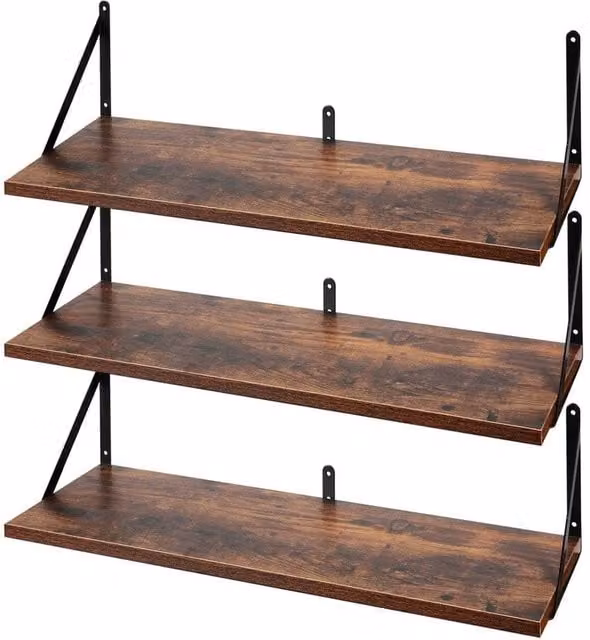 FORGEVIO Levede Set of 3 Brown Metal Floating Wall Mounted Shelves