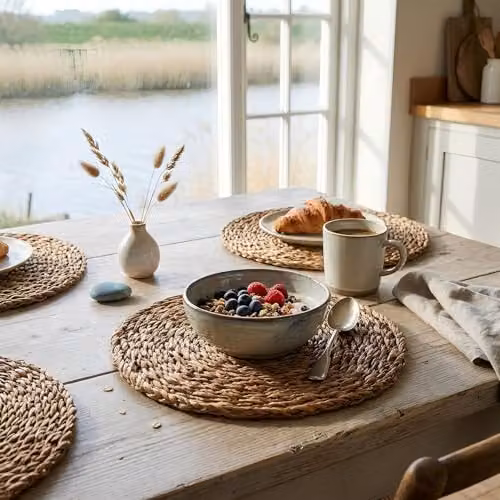 Argon Tableware Round Woven Seagrass Placemats, Brown, Set of 6, Diameter: 30 cm – 2