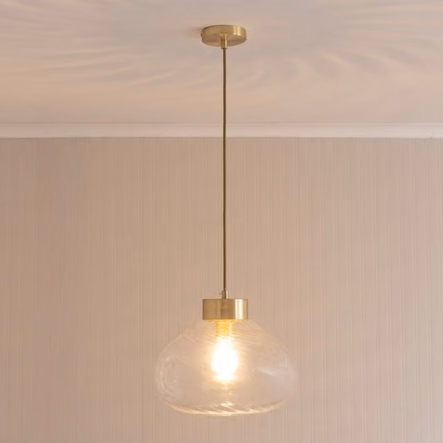 ValueLights Corinne Twill Spiral Ceiling Pendant Light with Transparent Glass and Gold Cap