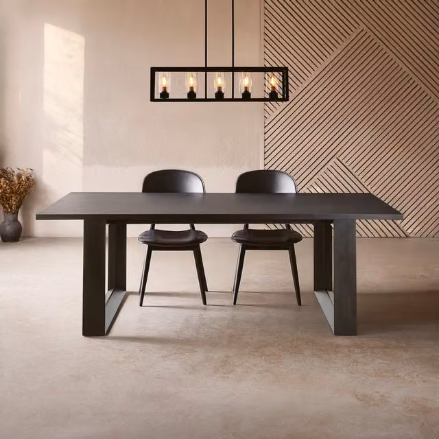 Orsina Modern Rectangular Dining Table with Oak Veneer Top in Black – 1