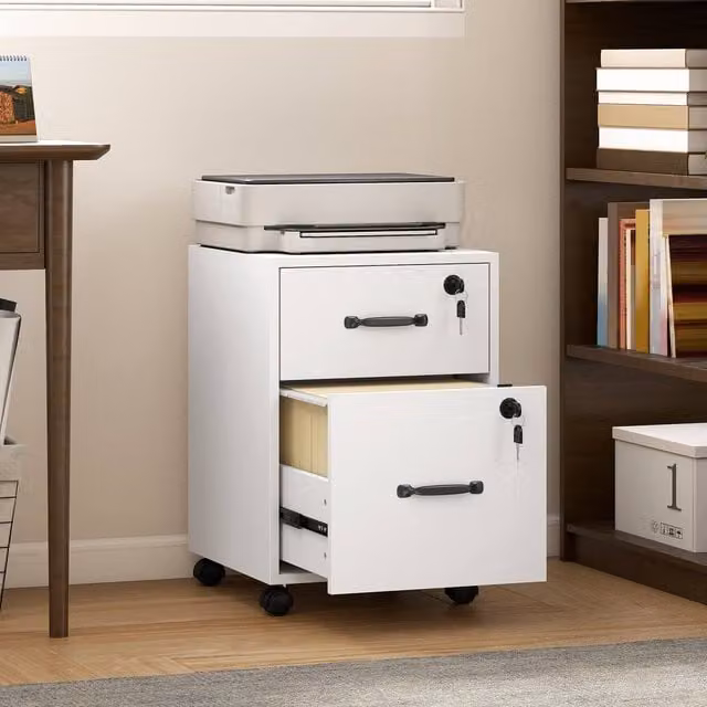 HOMCOM Roll File Cabinet with Drawer and Castors, White Letter Size Organiser