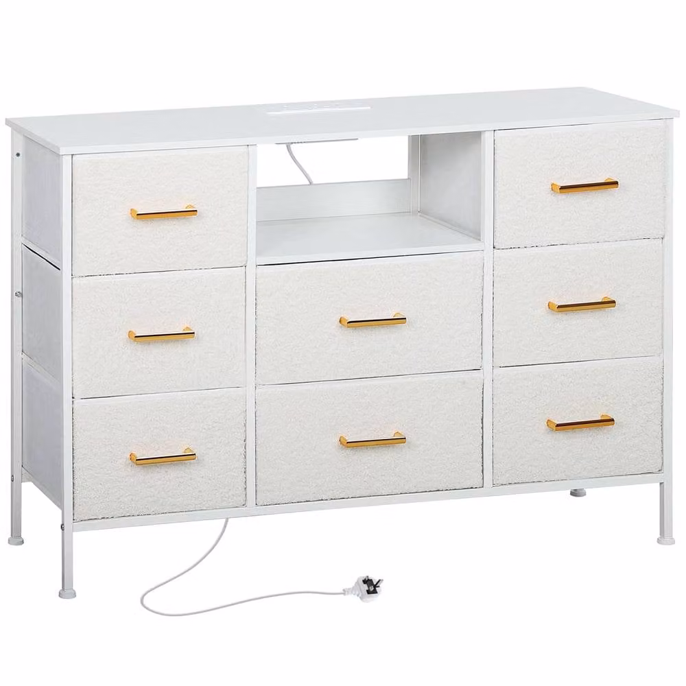 Wyld Haus Haso 8 Drawer Chest in Cream White Bouclé with Built-in Charging Station – 2