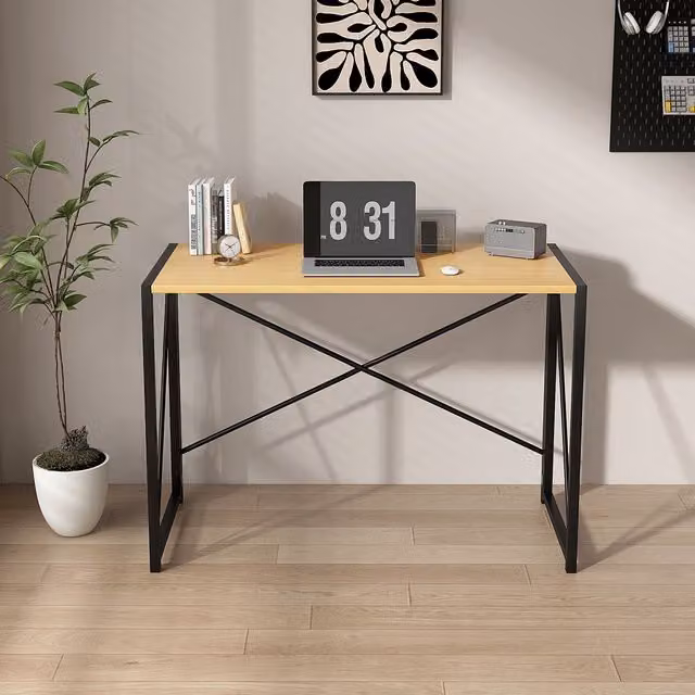 MCC Direct Miami Felix Folding Writing Desk in Natural Wood with X-Frame Design – 1