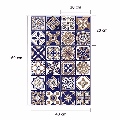 Walplus Royal Tiles Removable Self-Adhesive Wall Stickers, Mediterranean Geometric Vinyl Decals, 12 pcs, W/D/H: 20 x 20 x 20 cm – 4