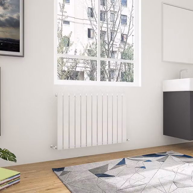 AicaBathroom White Steel Single Horizontal Flat Panel Radiator, W: 88.4 cm, H: 60.0 cm