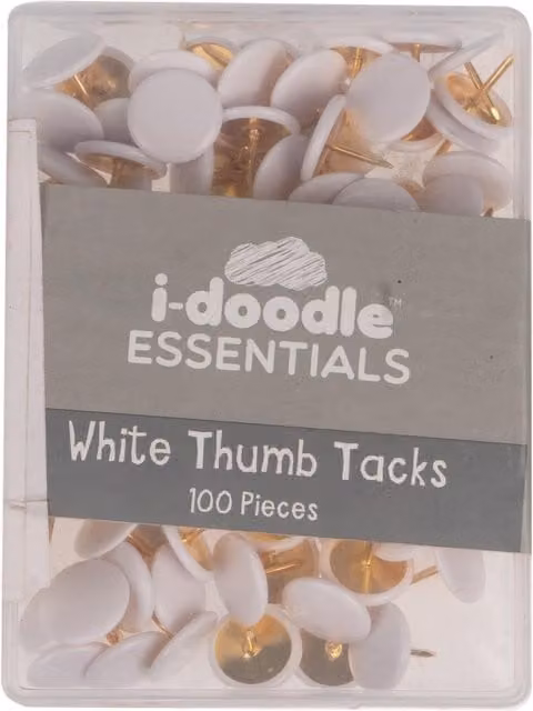 idoodle Essentials White Plastic Thumb Tacks, 100 Pack