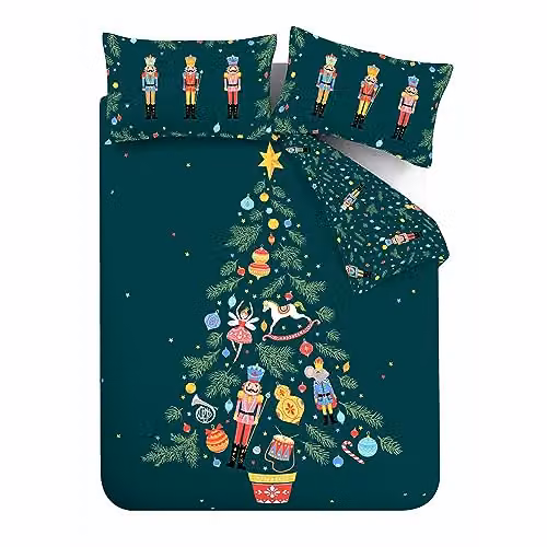 Catherine Lansfield Christmas Nutcracker Reversible Double Duvet Cover Set with Pillowcases, Green, W/D/H: 200 x 200 cm, Pillowcases: 50 x 75 cm – 2