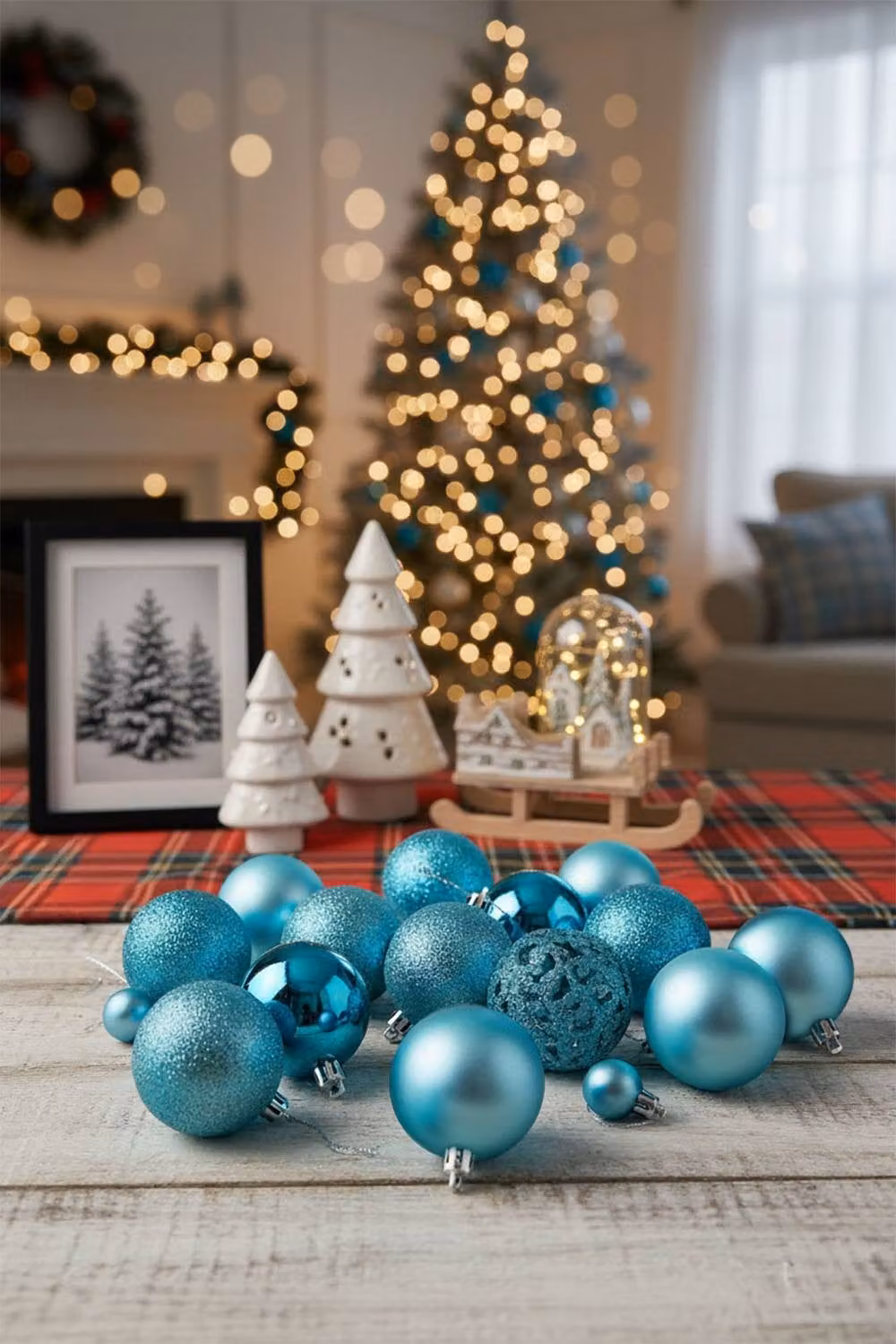 Living and Home 100-Piece Blue Christmas Bauble Ornament Set with Glitter and Geometric Cutout Designs – 2