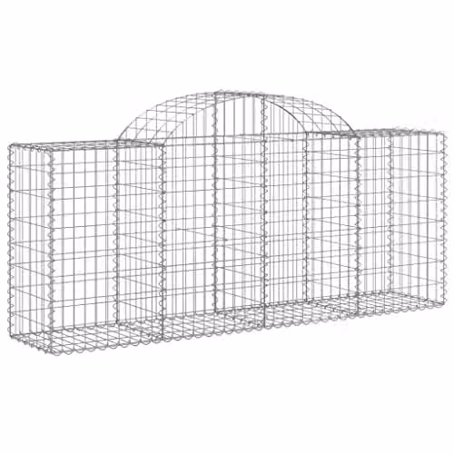 vidaXL Set of 8 Arched Gabion Baskets in Silver Galvanised Steel, W: 200 cm, D: 50 cm, H: 80/100 cm