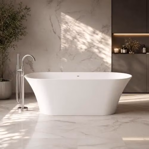 Balterley Smestow Luxury Contemporary Freestanding Oval Double Ended Bath Tub, White, W/D/H: 168 x 70 x 57 cm – 2