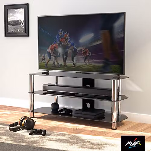 AVF Black and Silver Glossy Glass TV Stand with Metal Frame, Width: 114 cm – 3