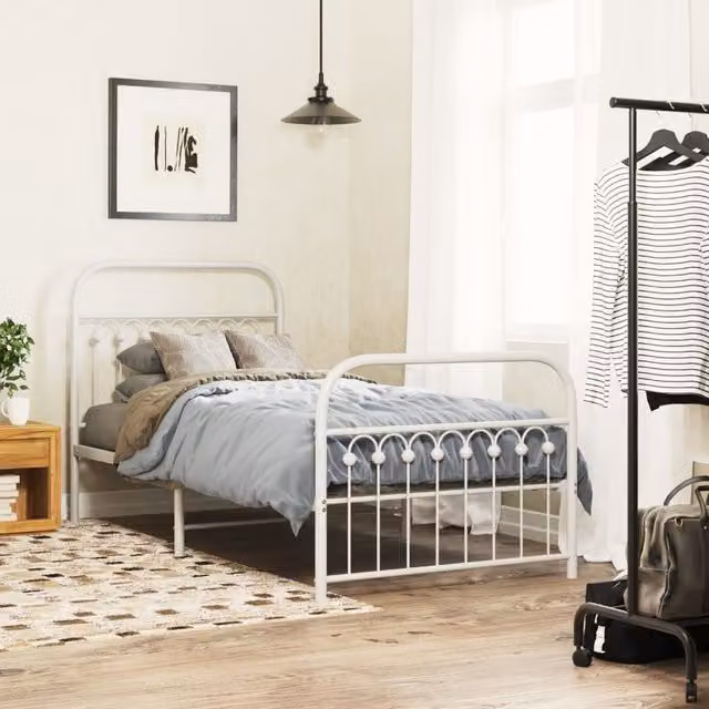 Berkfield Home Metal Bed Frame with Footboard, White, W/D/H: 90 x 200 cm – 1