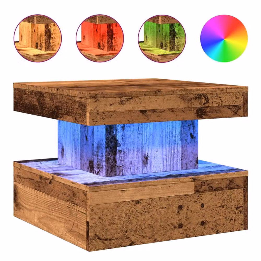 Berkfield Home Modern Square Coffee Table with LED Lights in Brown, W/D/H: 50 x 50 x 40 cm – 3