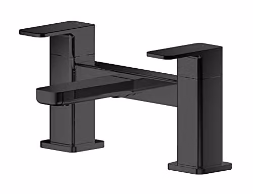 Nuie WIN403 Windon Modern Deck Mounted Bath Filler Tap with Two Lever Handles, Matt Black