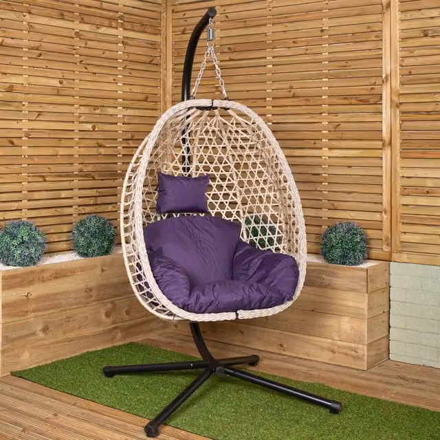 Samuel Alexander Modern Rattan Egg Chair with Metal Frame in Blue and Purple
