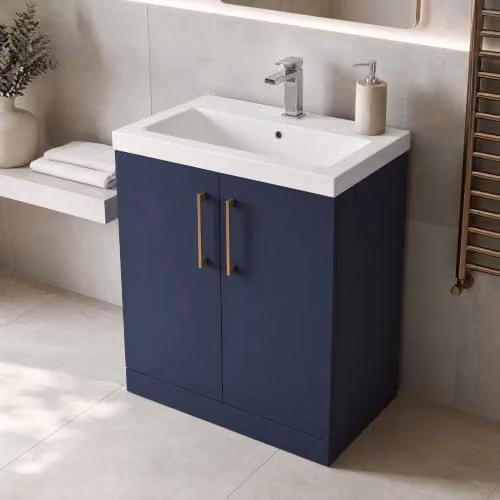Balterley Contemporary Freestanding 2-Door Bathroom Vanity Unit with Basin in Matt Blue, W/D/H: 80 x 39 x 84 cm – 4