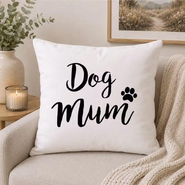 60 SECOND MAKEOVER Dog Mum Cushion Cover, White, W/D/H: 40 x 40 x 40 cm