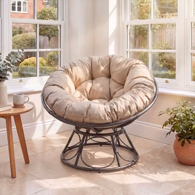 Artemis Home Grey Swivel Papasan Lounge Chair with Cushions