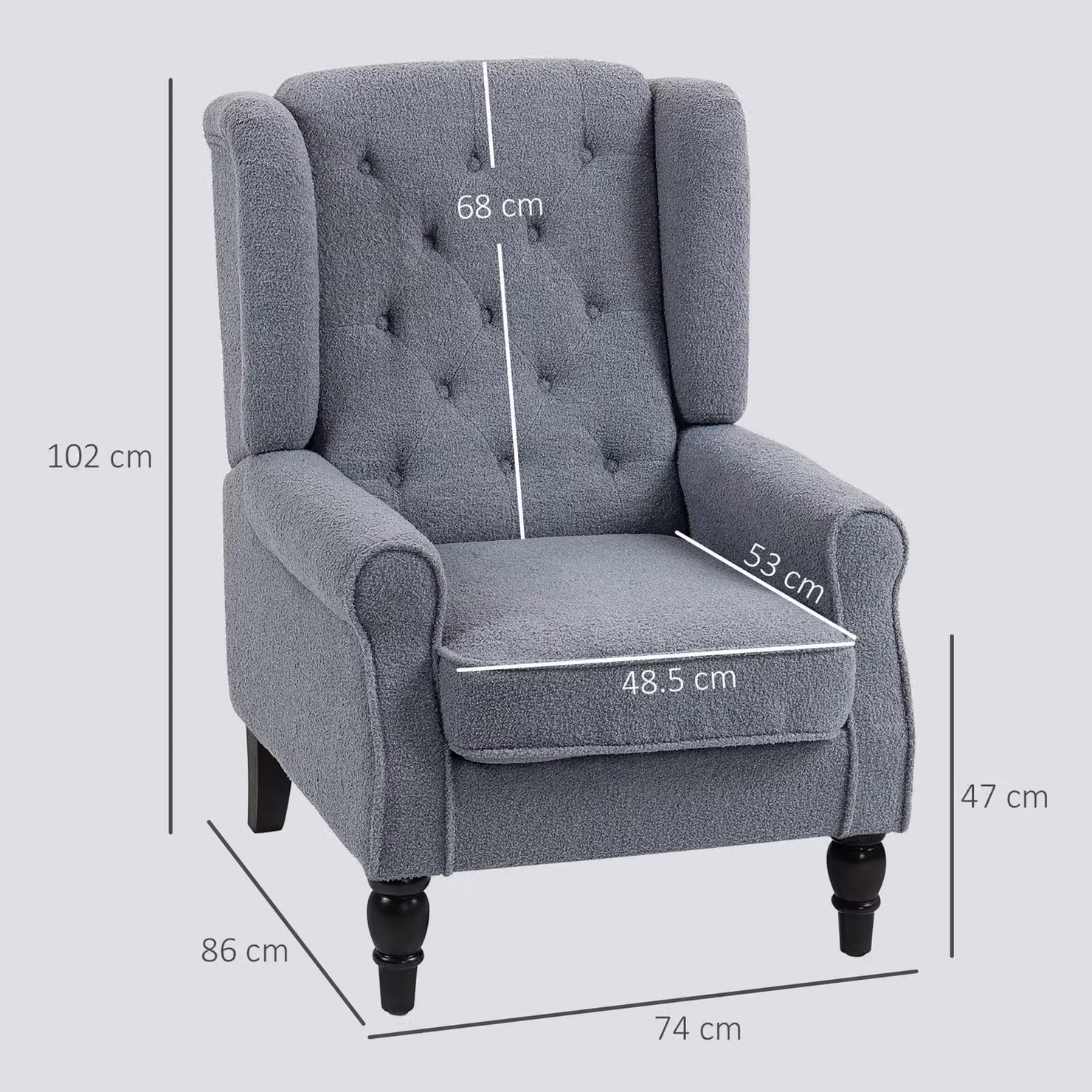 HOMCOM Retro Tufted Fabric Accent Armchair with Armrests in Grey – 3