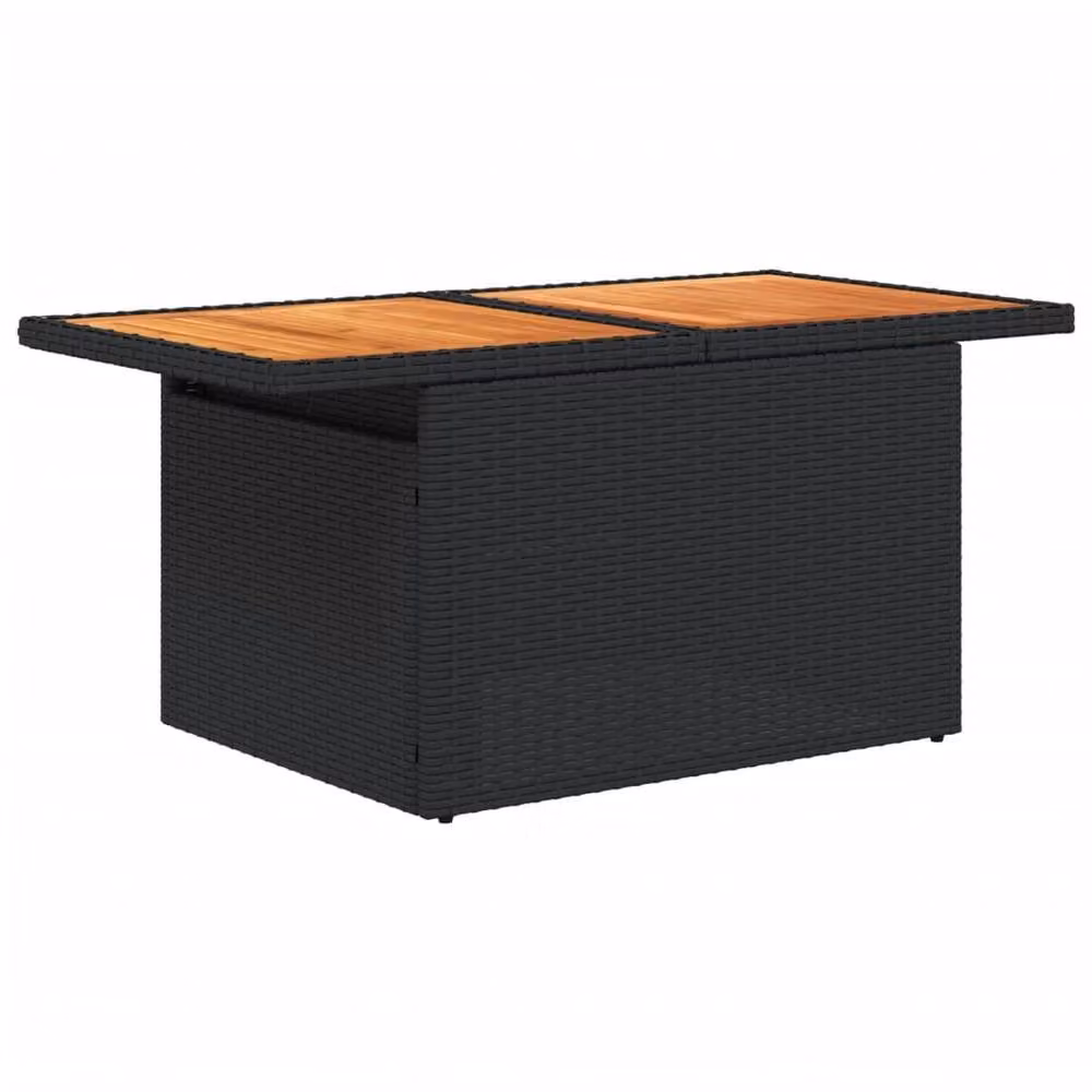 Berkfield Home Black Rectangular Garden Table with Acacia Wood and Rattan, W/D/H: 100 x 55 x 73 cm – 4