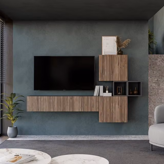 Decorotika Sabadell Modern Wall Mounted Entertainment Center in Black