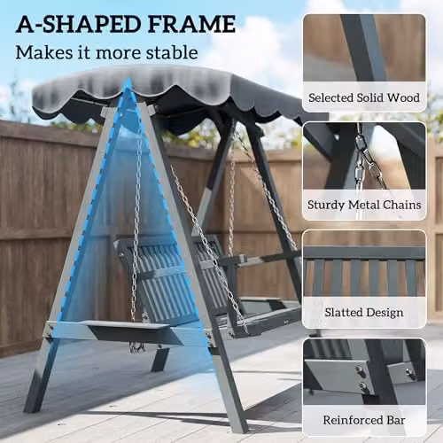 Outsunny 2 Seater Grey Garden Swing Seat with UV-Resistant Sun Canopy and Armrests – 4