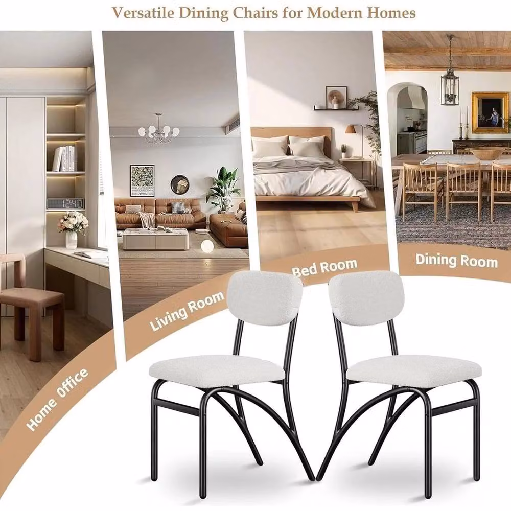 KORVIXA Set of 2 Grey Modern Lambswool Dining Chairs with Cantilever Metal Base – 4