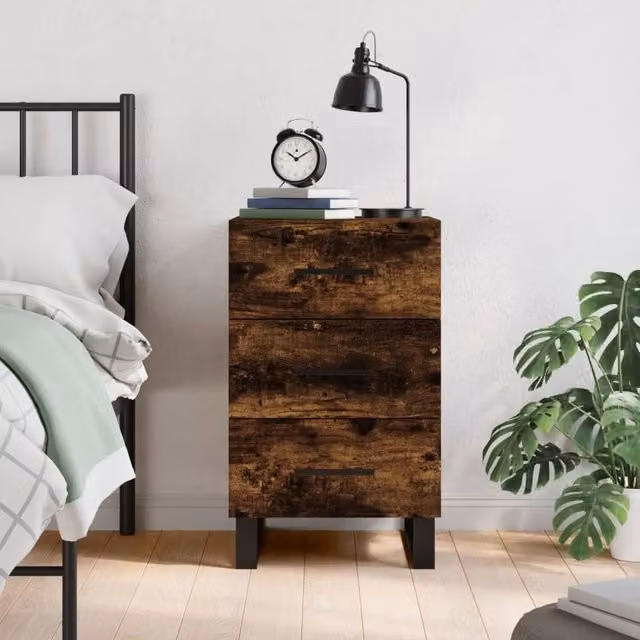Berkfield Home Bedside Cabinet in Smoked Oak Brown, W/D/H: 40 x 40 x 66 cm