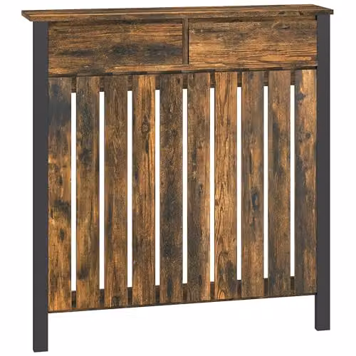HOMCOM Industrial Radiator Cover with Drawer in Brown and Black, W: 88.5 cm, D: 19 cm, H: 93 cm – 1
