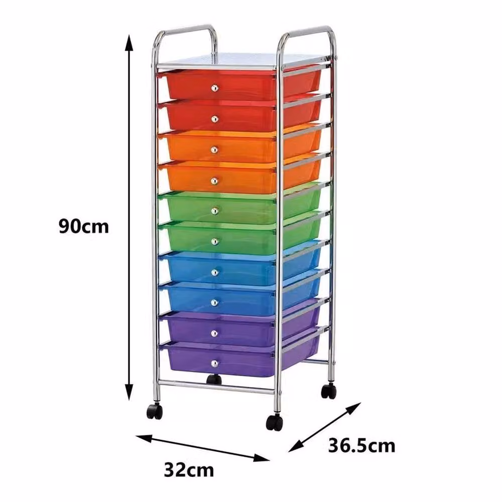 FLAVORA Multi 10 Drawer Makeup Mobile Home Trolley in Silver and Multicolour – 2