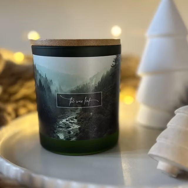 The Wax Leaf Candle Co Forgotten Forest Scented Soy Wax Candle with Wood Wick, White