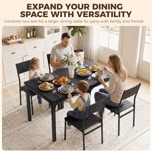 HOMCOM 3 Piece Compact Dining Set with Square Table and 2 Chairs in Black Industrial Style, W/D/H: 60 x 60 x 76 cm – 6