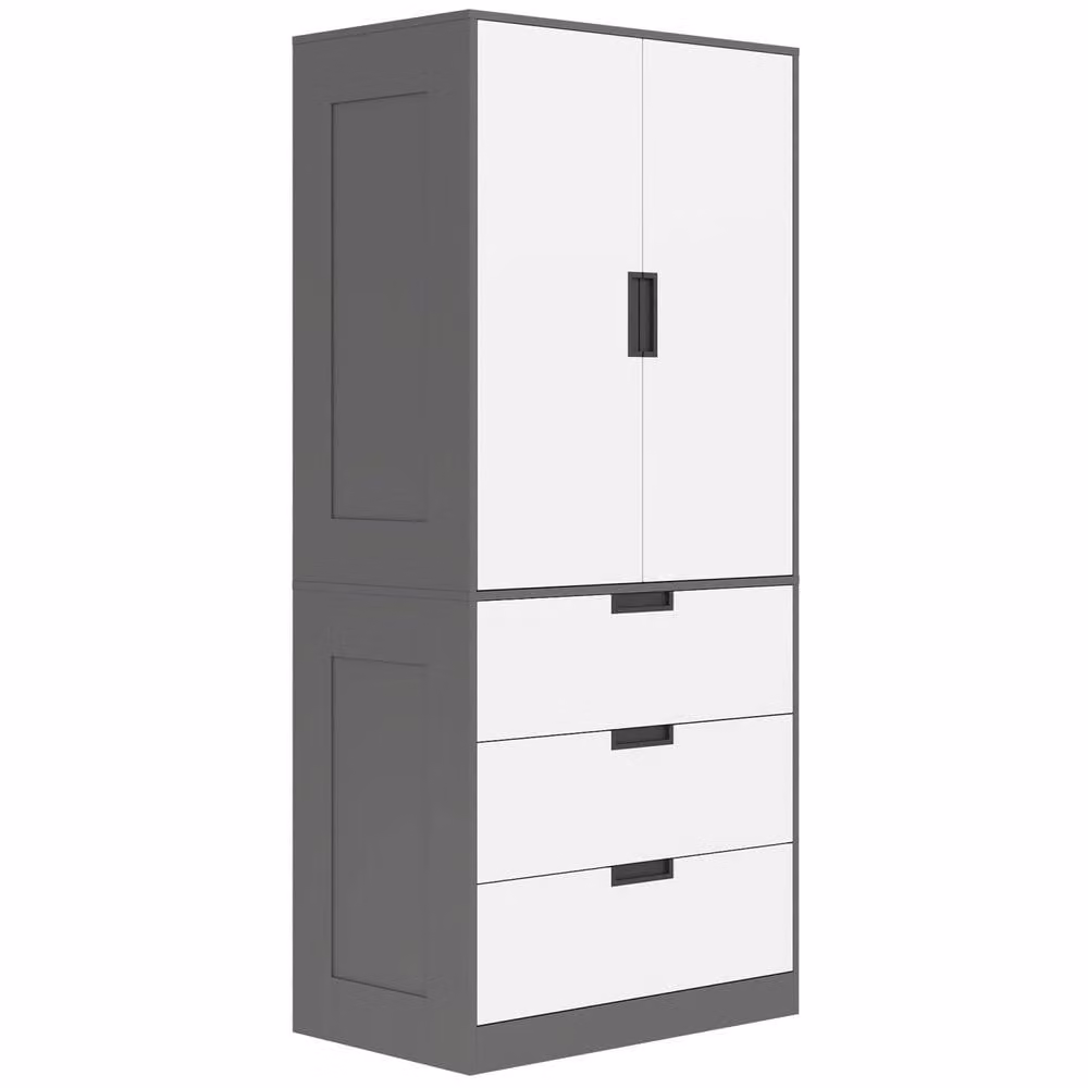 Wyld Haus Corario Grey and White 2 Door Wardrobe with 3 Drawers and Hanging Rail, H 180 cm x W 80 cm x D 50 cm – 2