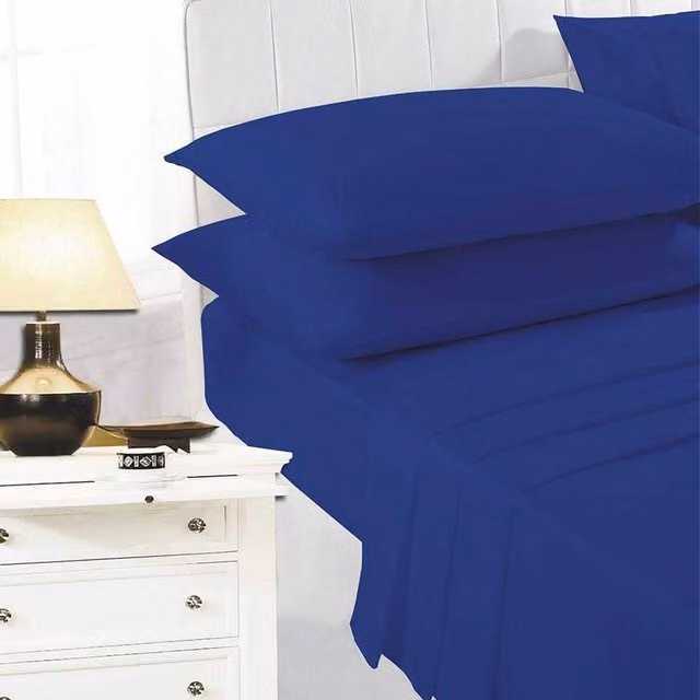 K Collection Navy Blue Cotton Percale Fitted Sheet, W/D/H: 90 x 200 cm