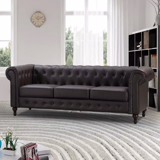Artemis Home Richland 3 Seat Chesterfield Sofa in Brown Synthetic Leather