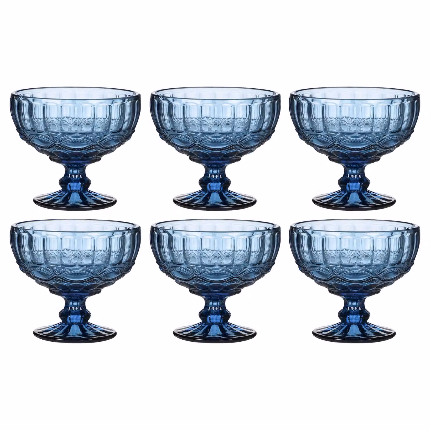 Dibor Set of 6 Vintage Blue Glass Trifle Dessert Bowls, H10 x W12 cm – 2