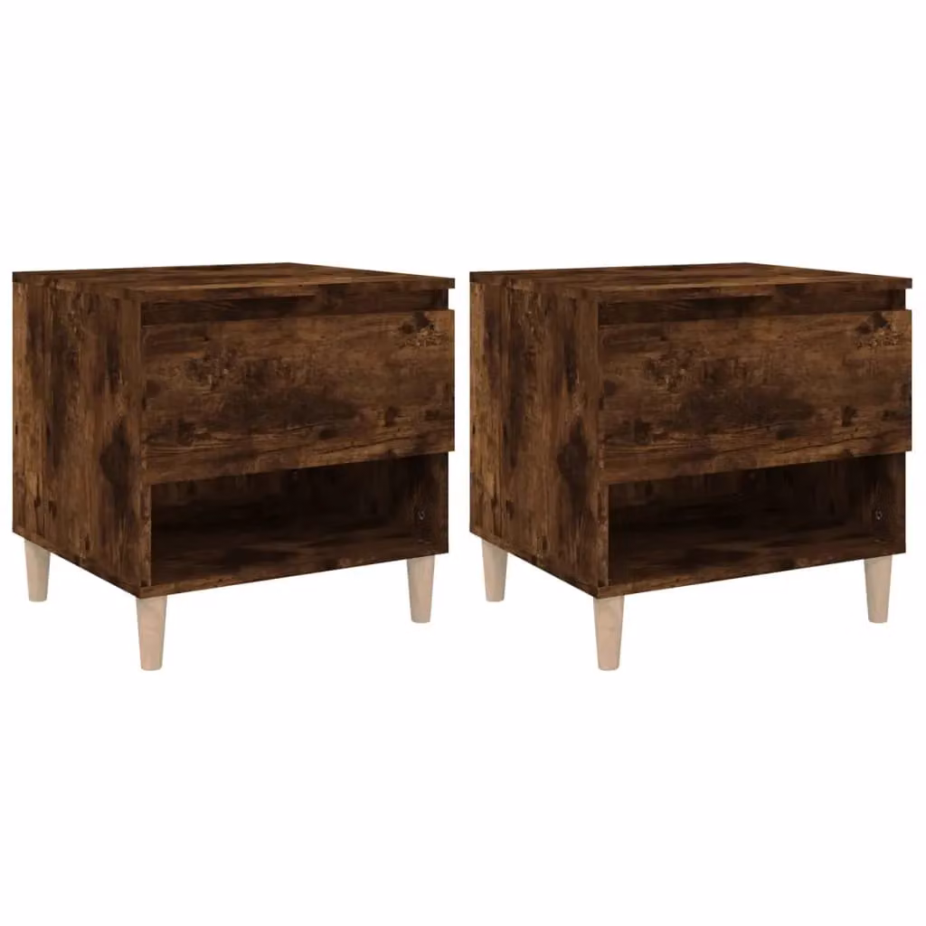 Berkfield Home Set of 2 Smoked Oak Bedside Tables in Brown, W/D/H: 50 x 46 x 50 cm – 2