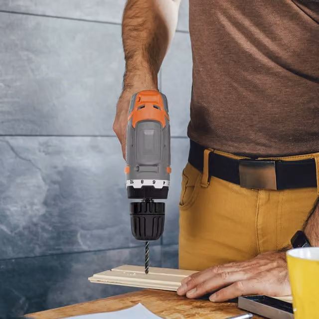 Terratek 18V Cordless Drill Driver 13 Piece Kit in Orange with Rechargeable Battery and Case