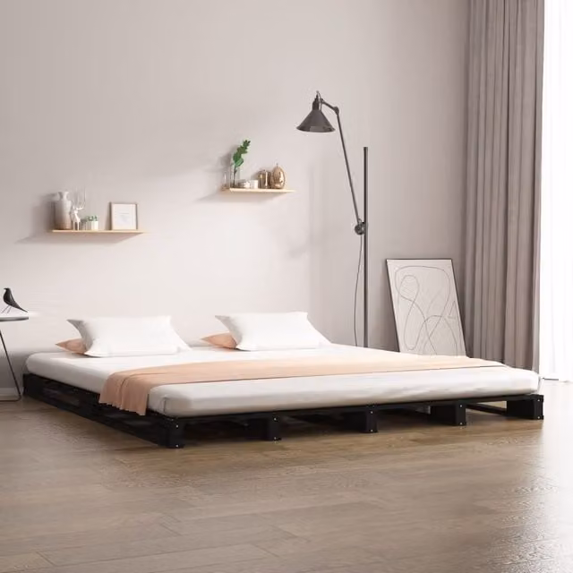 Berkfield Home Black Pine Wood Pallet Bed, Small Double, W: 120 cm, D: 190 cm