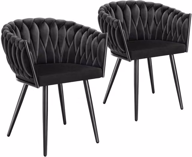 tectake Astano Set of 2 Padded Velvet Dining Chairs with Knot Design in Black – 8
